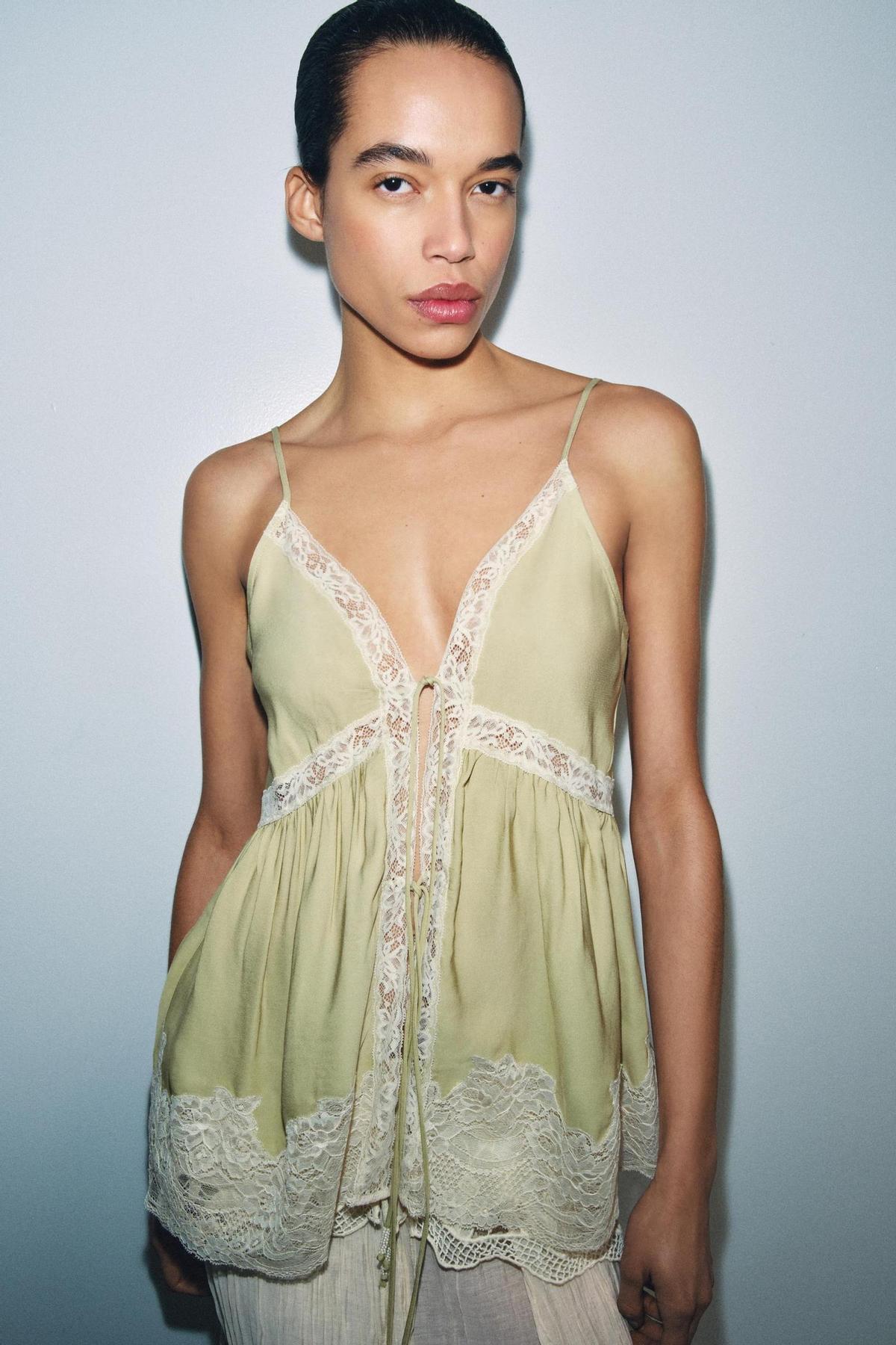 Top lingerie dentelle verte