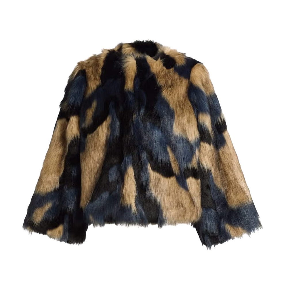 Manteau col rond en fausse fourrure abstraite