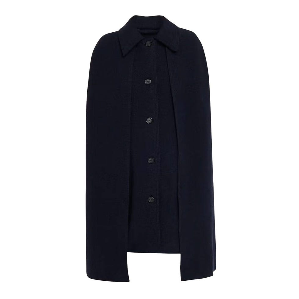 Manteau cape bouclé en laine à simple boutonnage