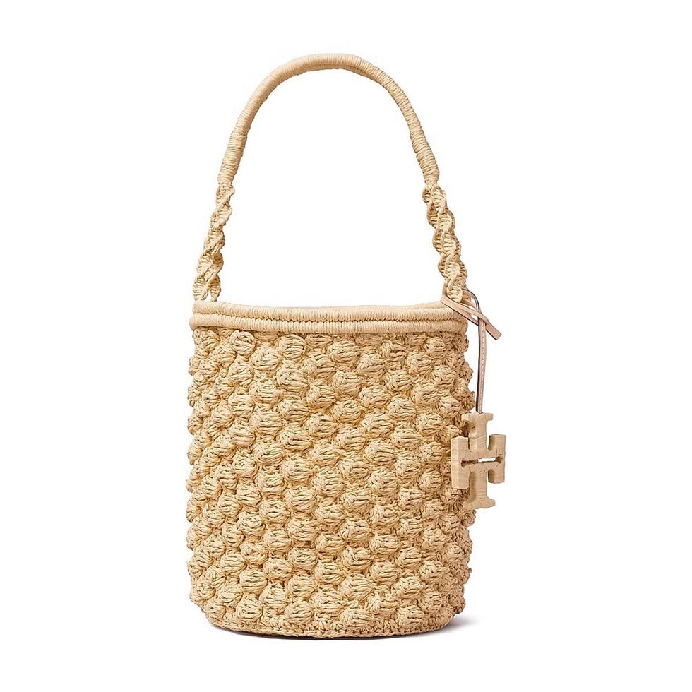 Sac seau en raphia au point pop-corn crocheté à la main Ella