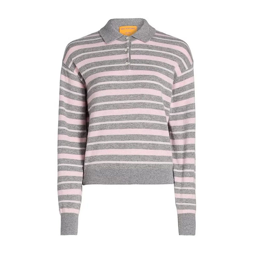 Pull polo en cachemire rayé collégial