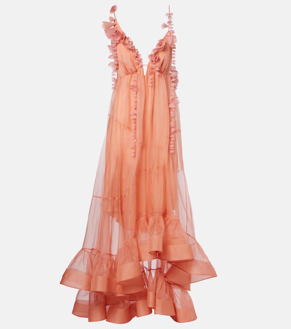 Robe longue en soie à appliqué floral Como