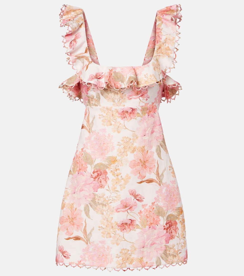 Mini-robe en lin à volants et fleurs Como