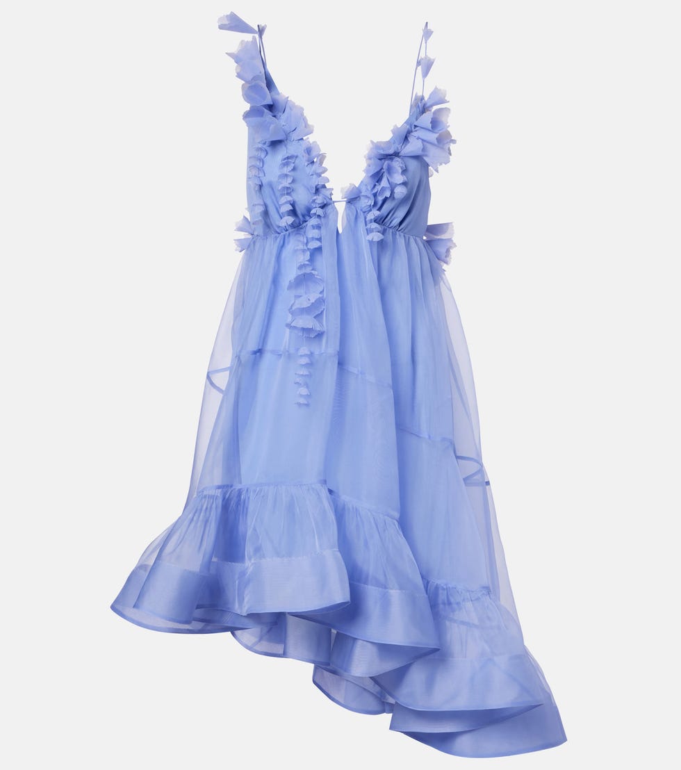 Mini-robe asymétrique en soie à appliqué floral Como