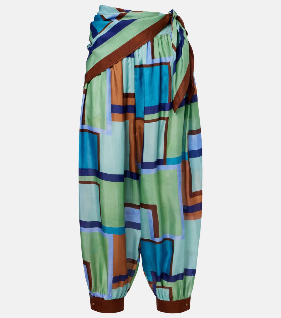 Pantalon fuselé en satin de soie imprimé Como