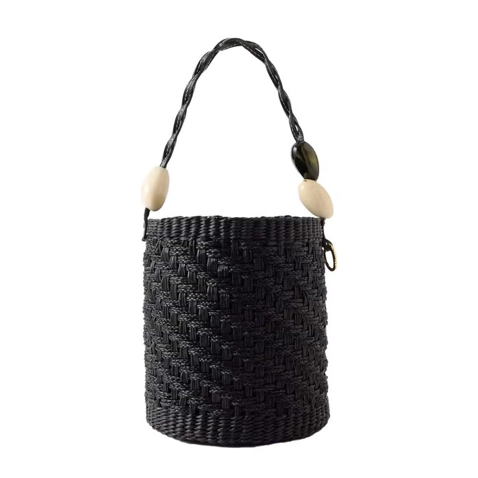Sac seau en paille orné