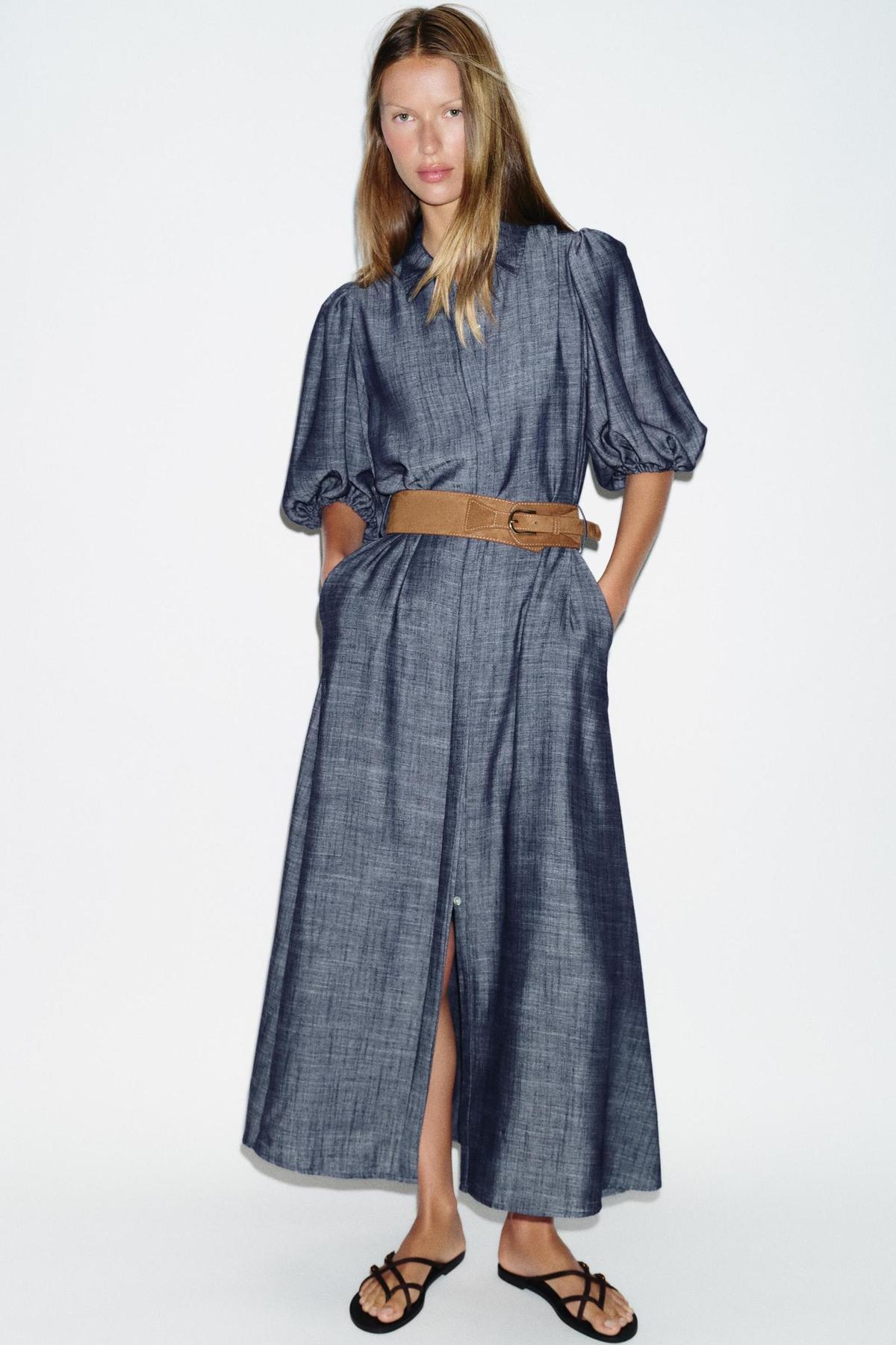 Robe midi en lin avec ceinture