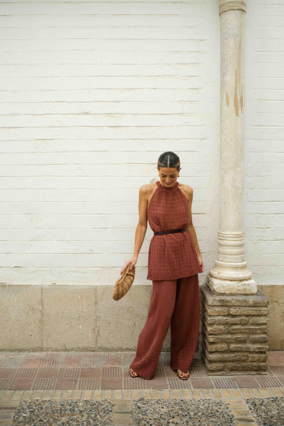 Ensemble maille pointelle terracotta
