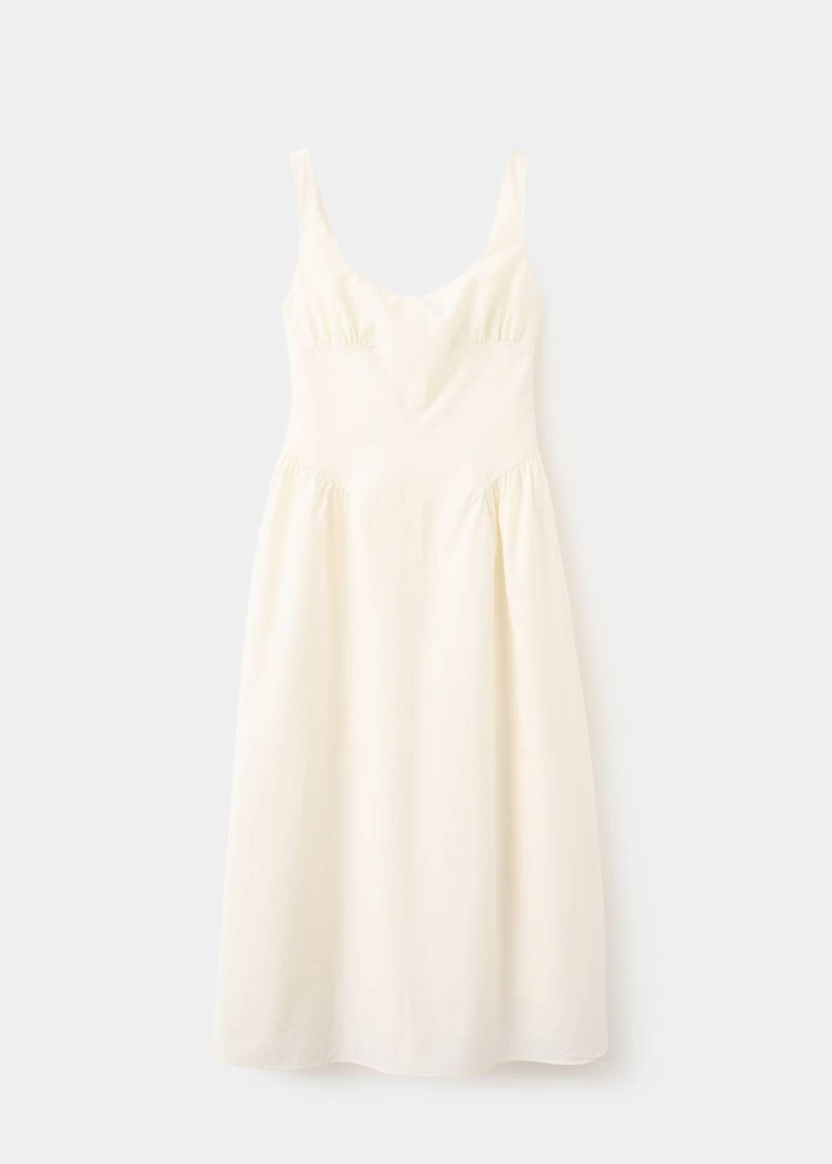 Robe midi blanche à fronces, par Mango Selection