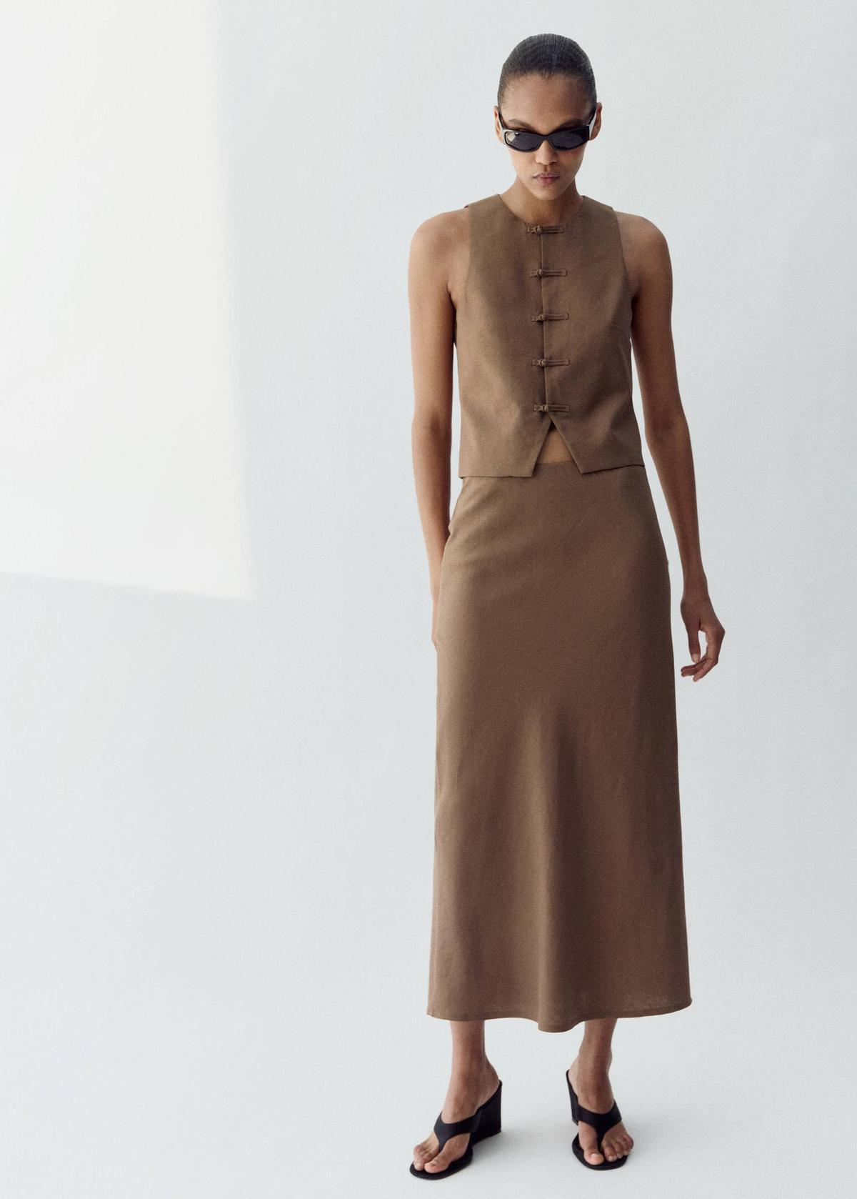 Ensemble jupe midi et gilet en lin