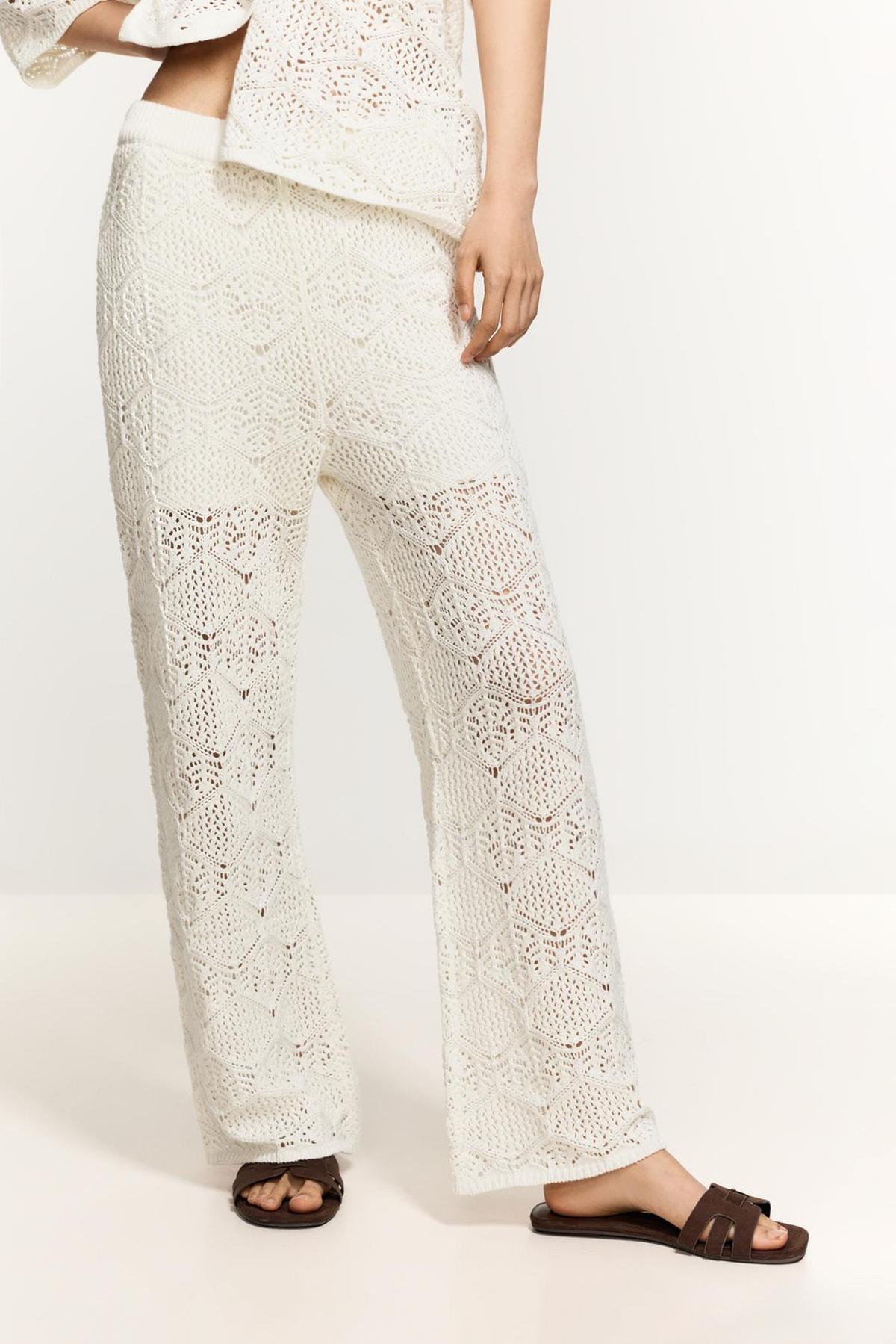 Pantalon en maille ajourée blanc