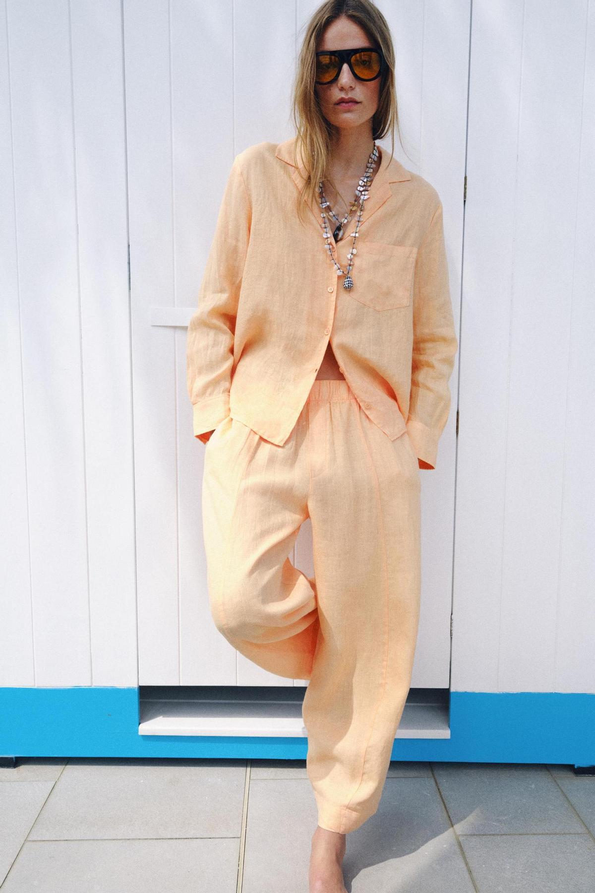 Ensemble chemise et pantalon en lin orange