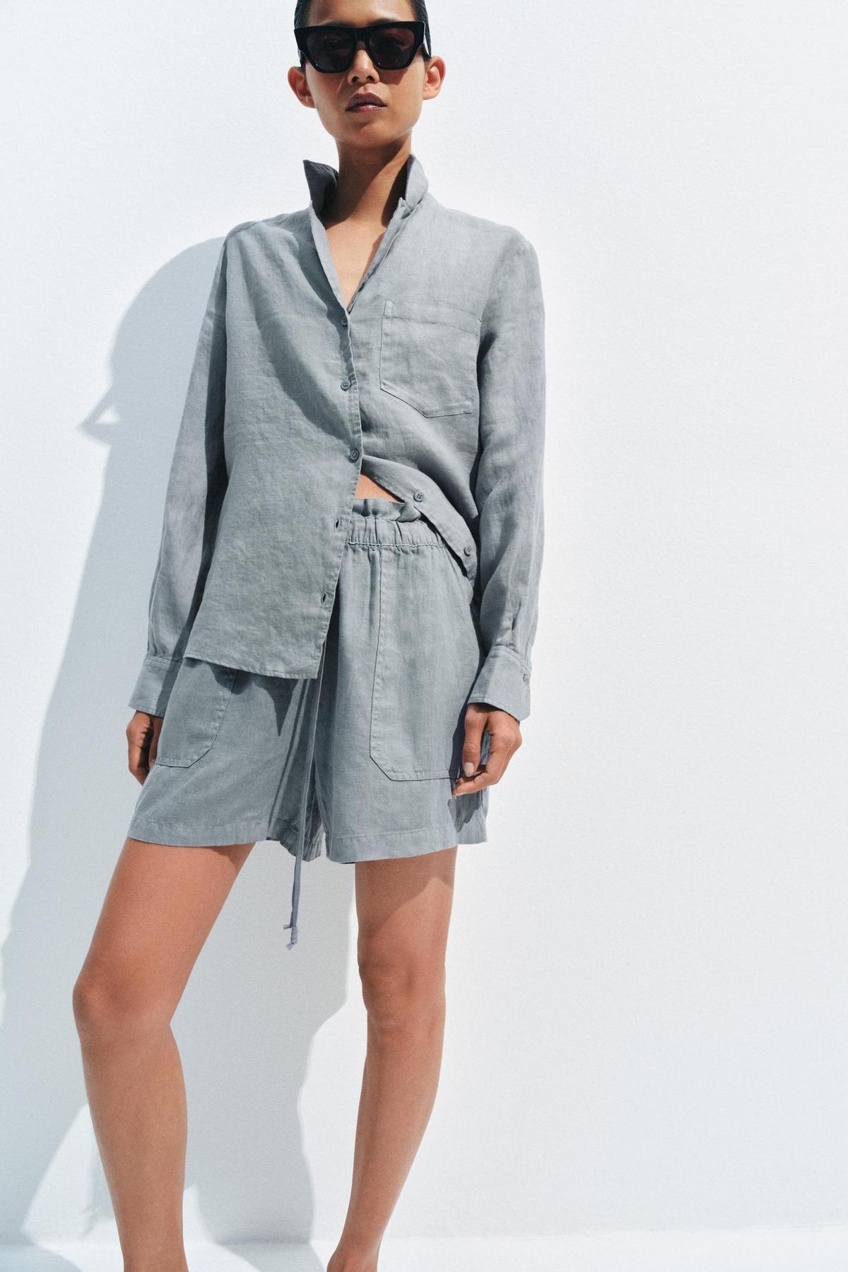 Ensemble chemise et short en lin bleu