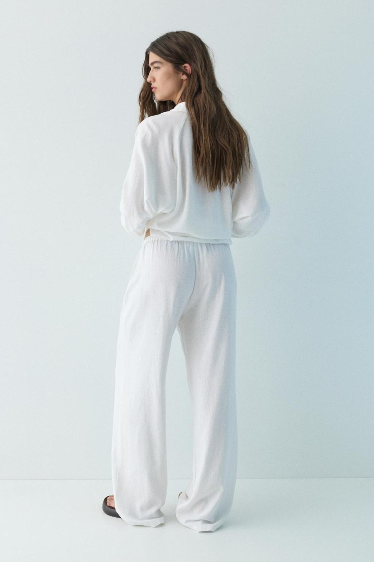 Pantalon en lin stretch blanc
