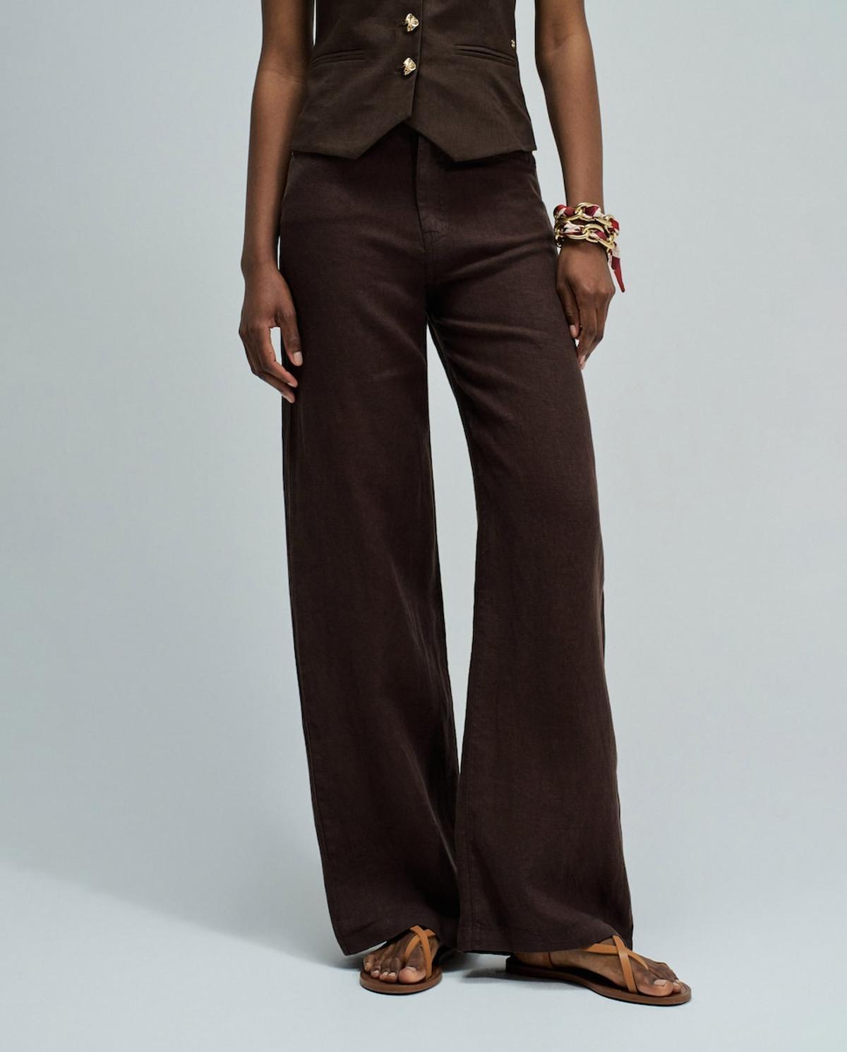 Pantalon large en lin marron