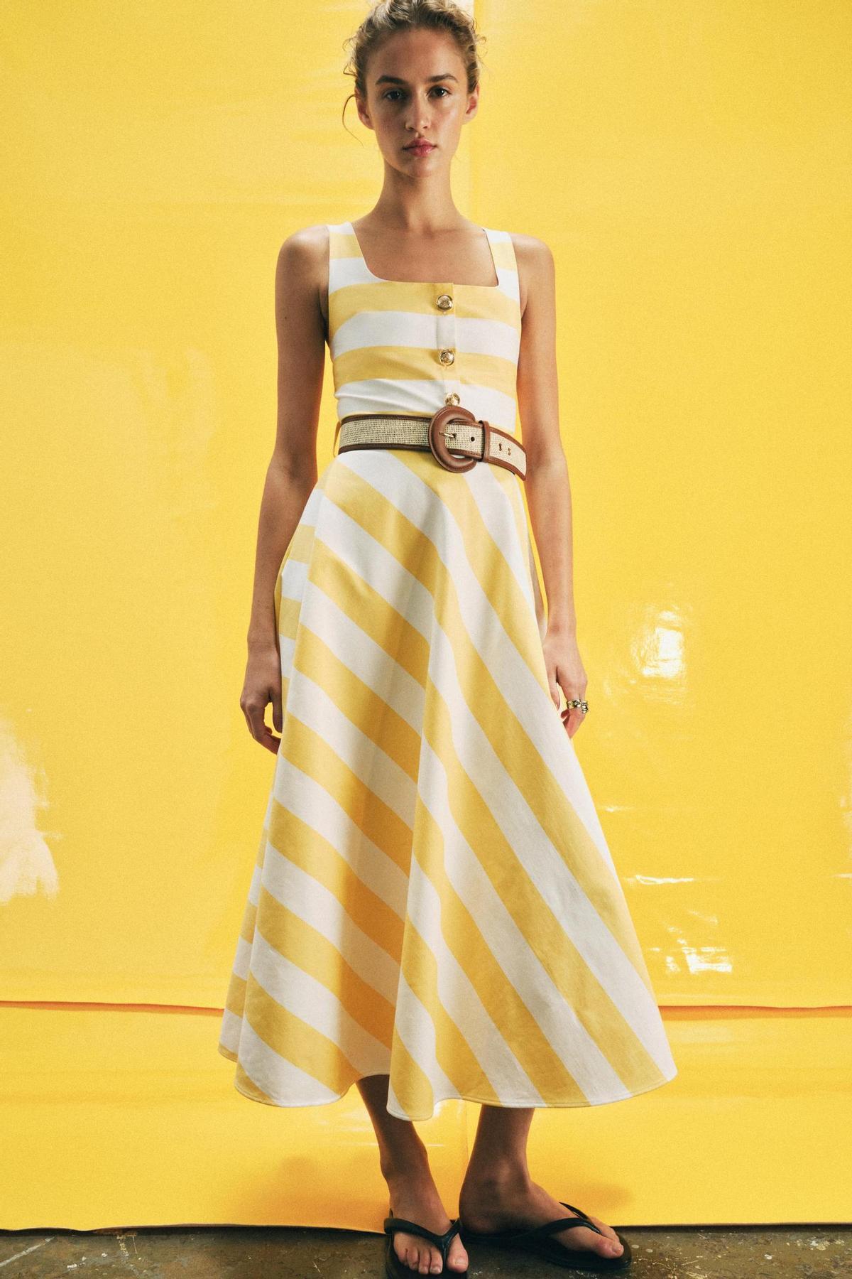 Robe midi rayée jaune