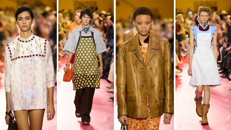 Miu Miu remplit son défilé de tabliers et de fleurs « vintage » : un hommage à "le travail invisible des femmes"