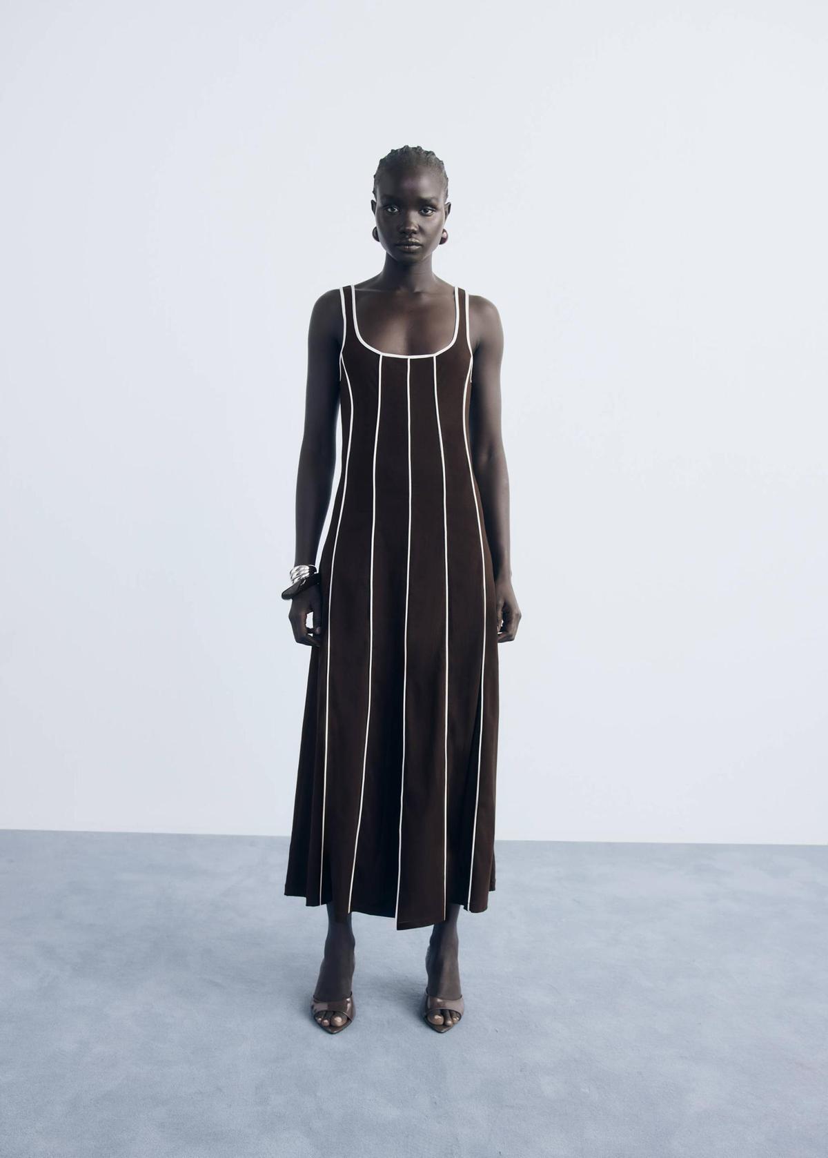 Robe midi rayée en coton