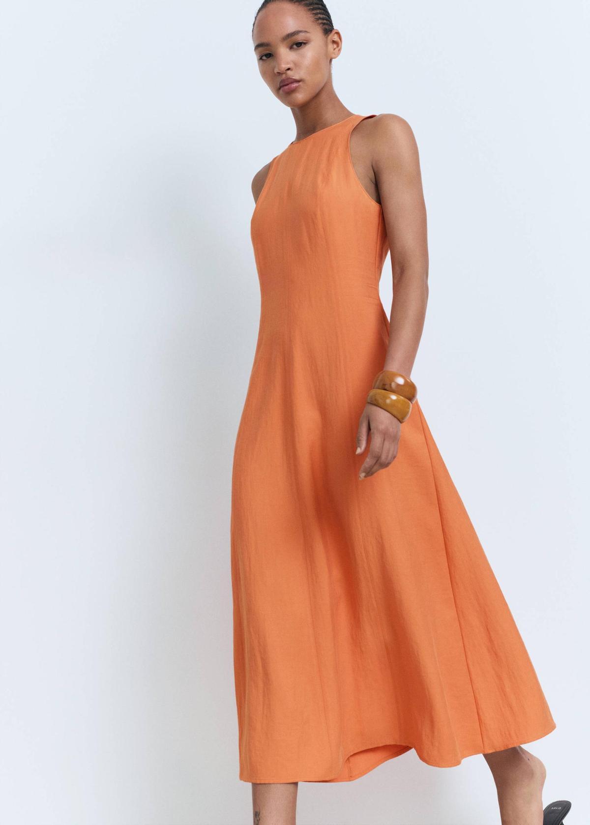 Robe midi évasée orange pastel