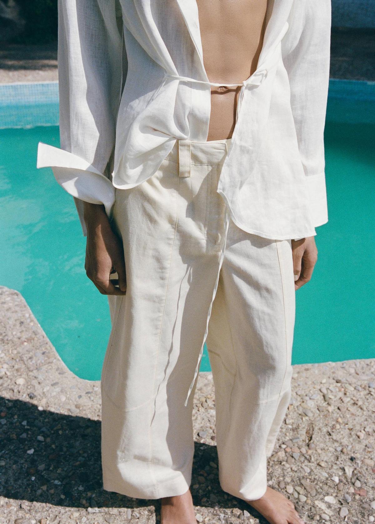 Pantalon ballon en lin blanc
