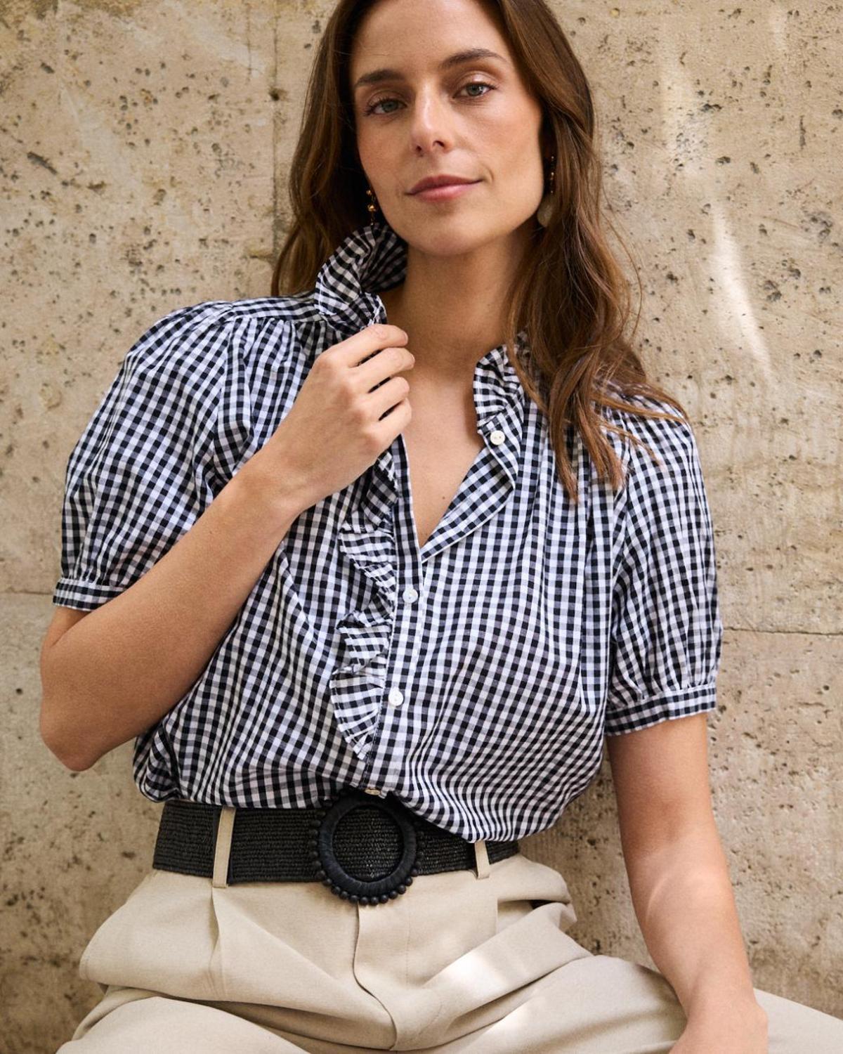 Blouse imprimée à carreaux vichy