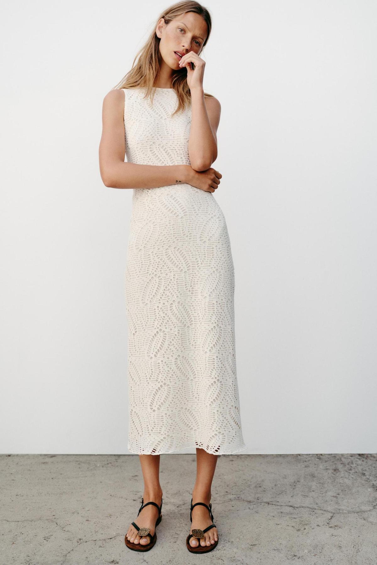 Robe midi en crochet blanche