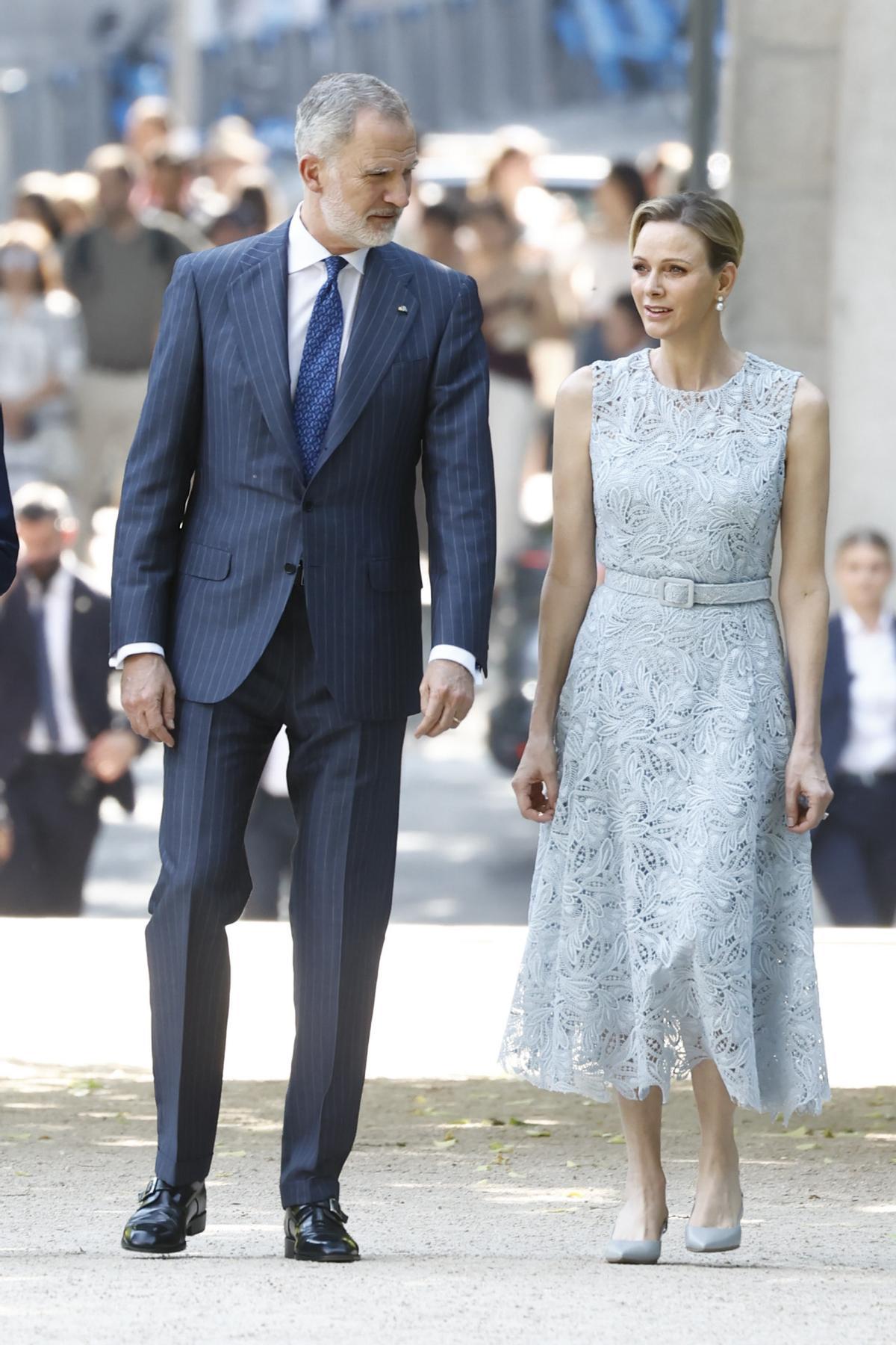 Charlène de Monaco portant une robe Oscar de la Renta à Madrid