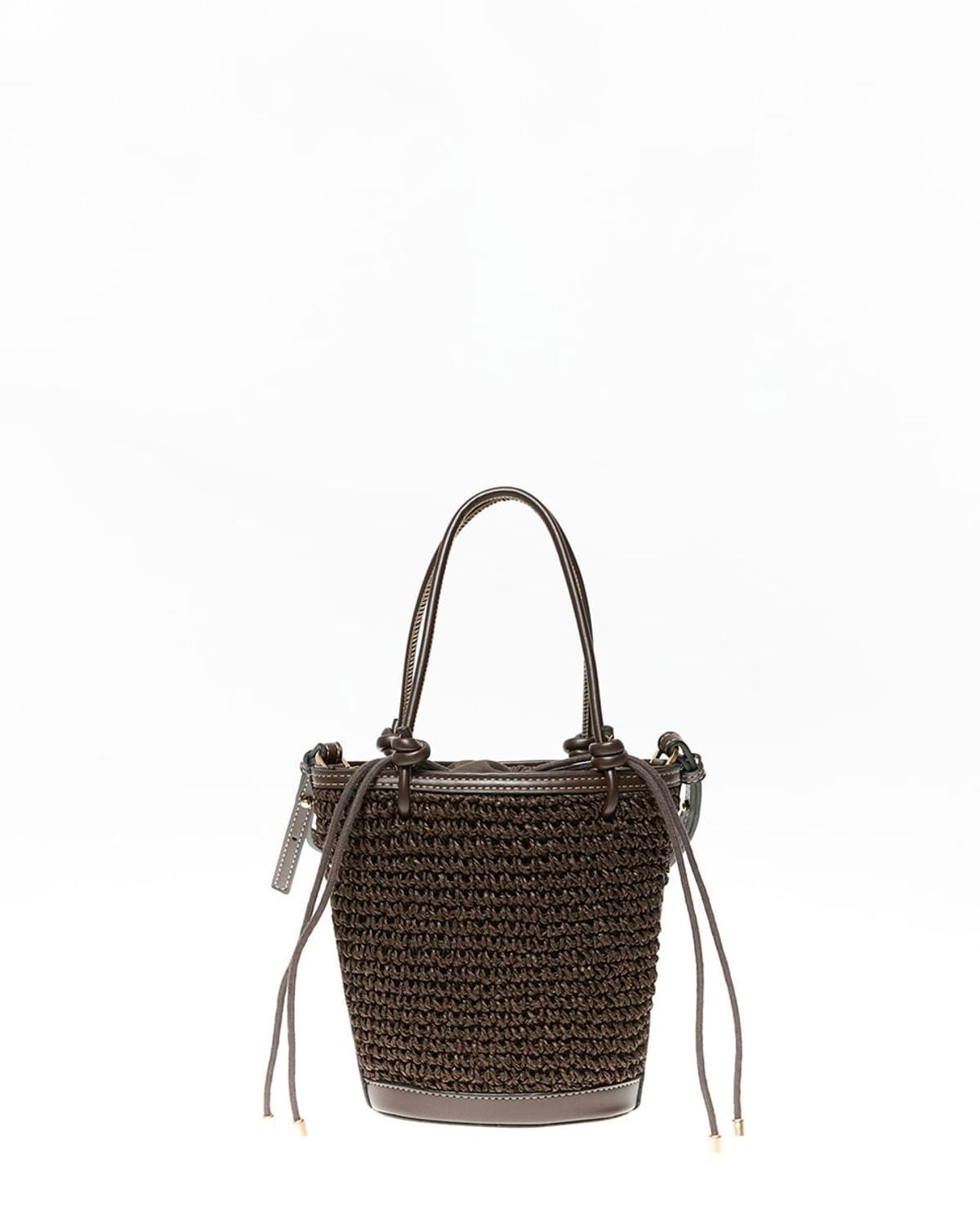 Mini sac cabas en raphia marron chocolat