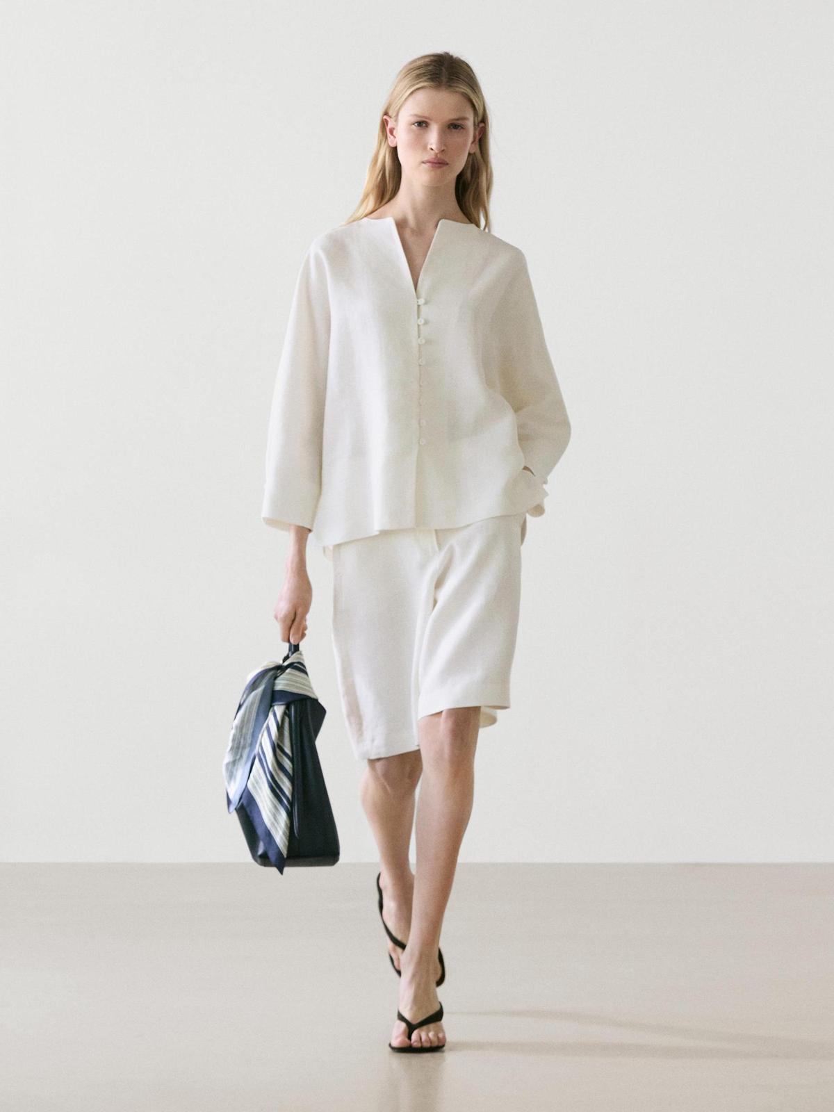 Ensemble chemisier et short en lin blanc