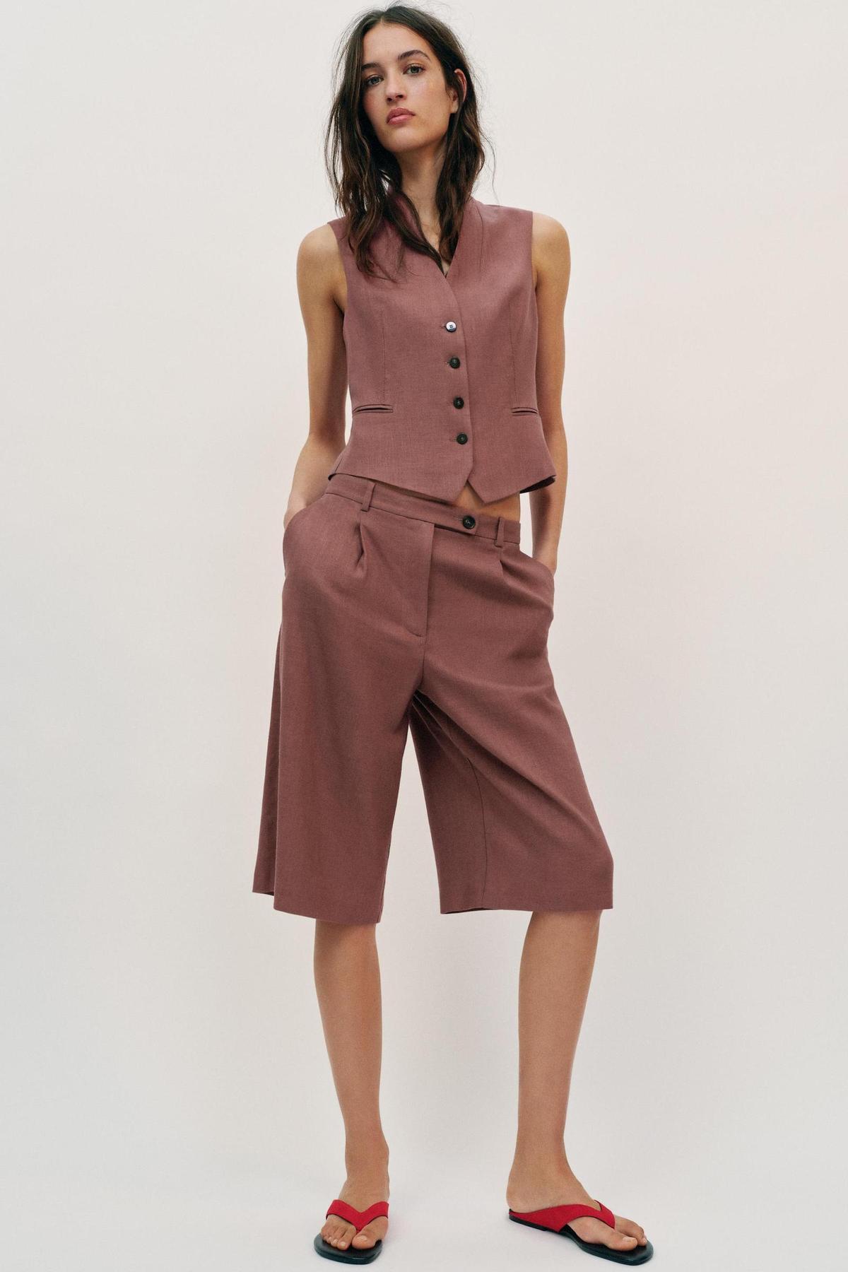 Ensemble gilet midi et short en lin