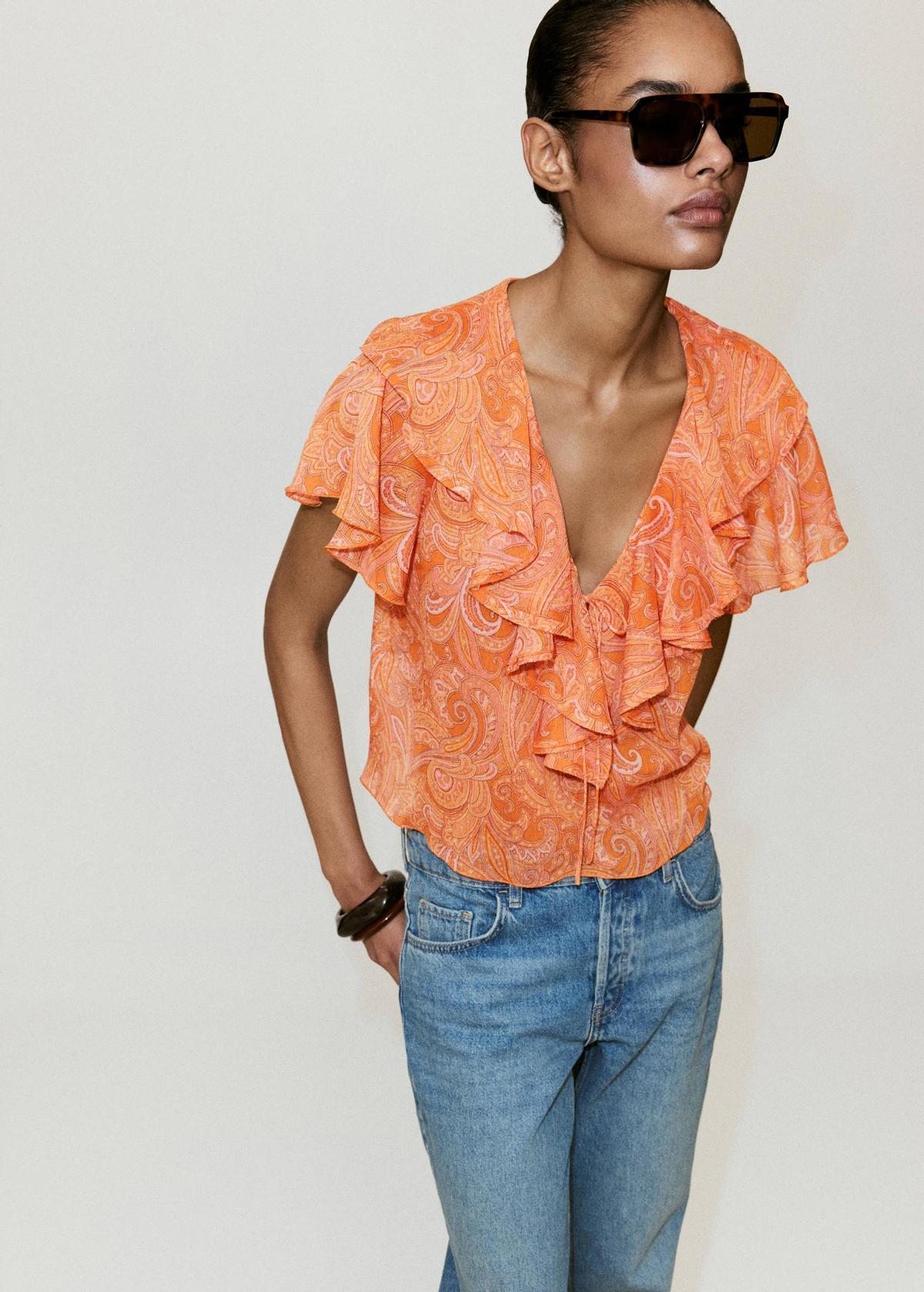 Blouse imprimée à volants