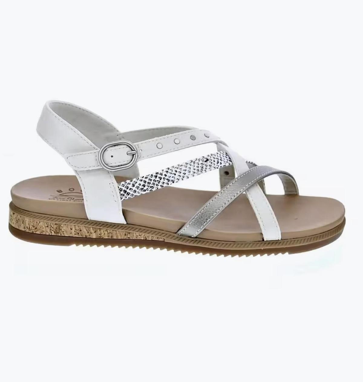 Sandales compensées basses Elle à brides métallisées