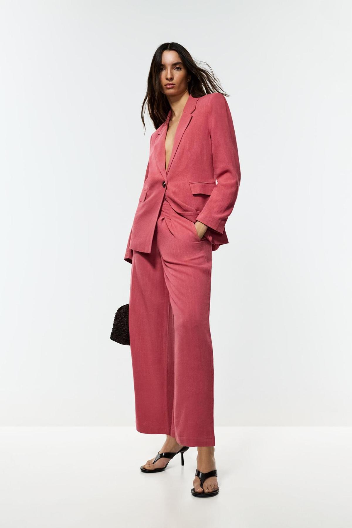Pantalon rustique fluide rose