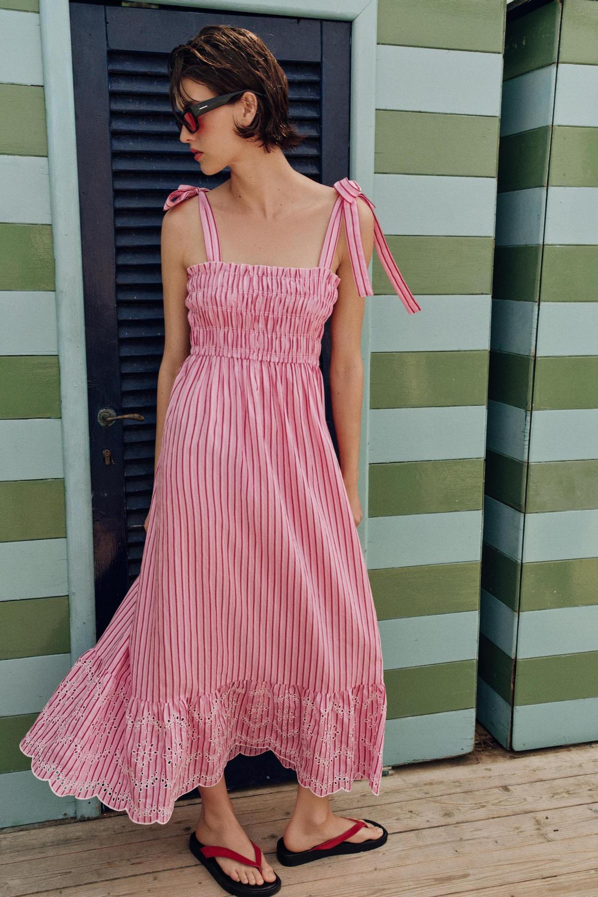 Robe midi rayée avec nœuds