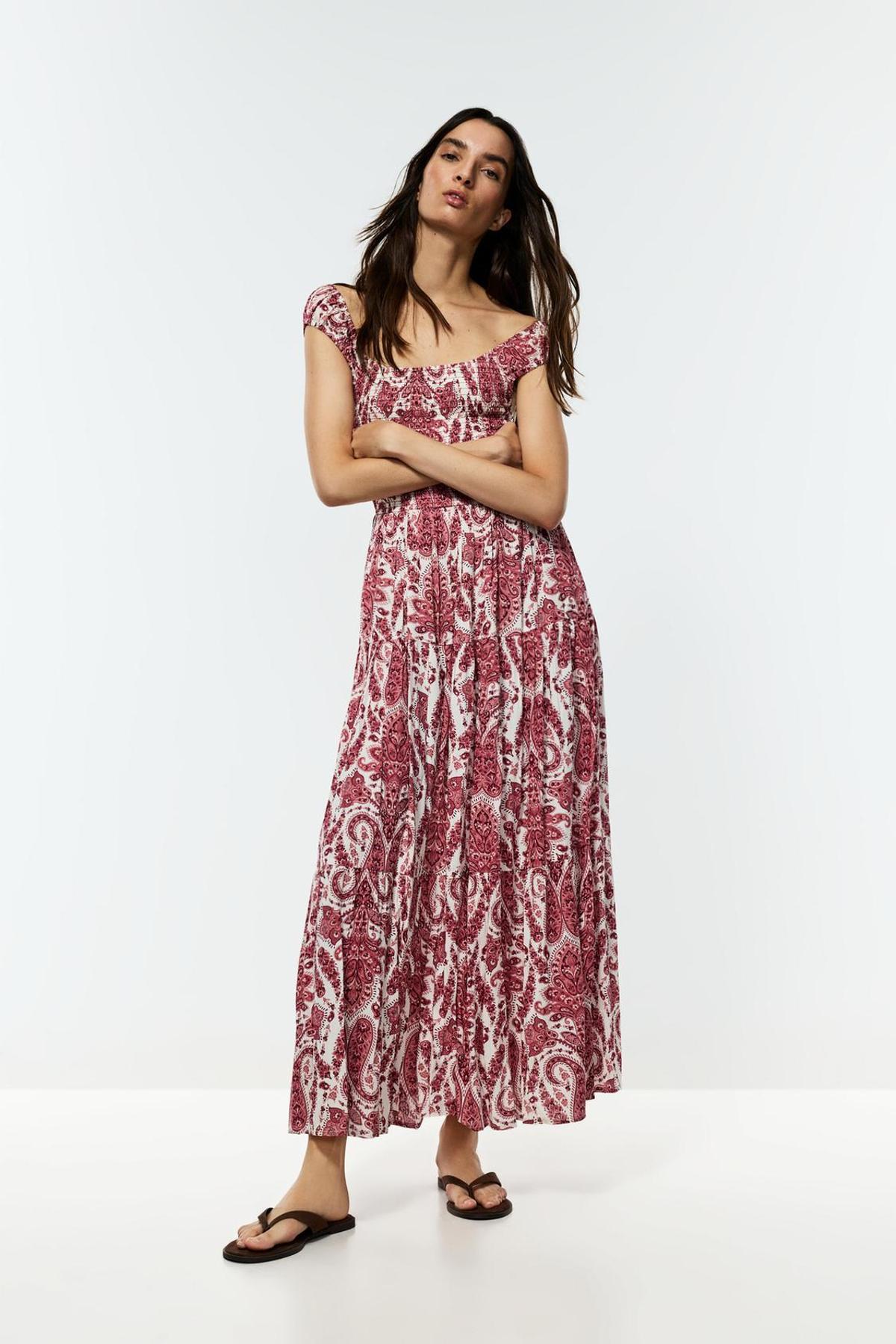 Robe midi imprimé nid d'abeille