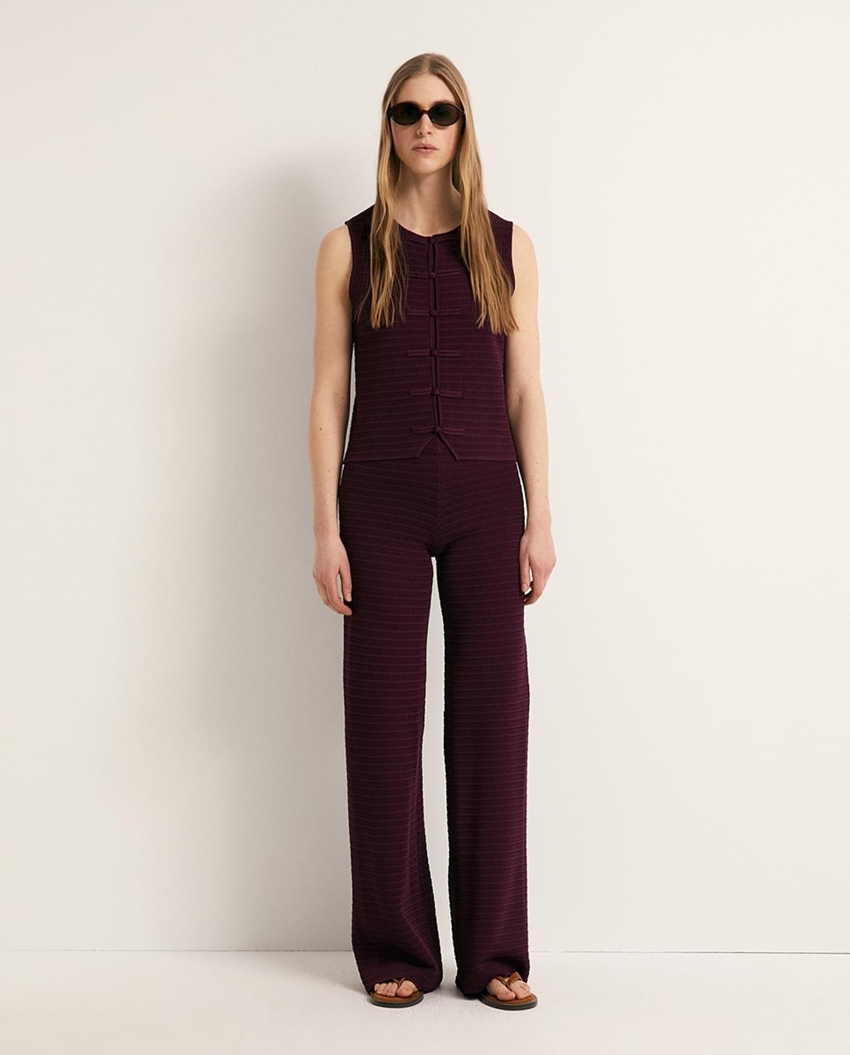 Pantalon large bordeaux