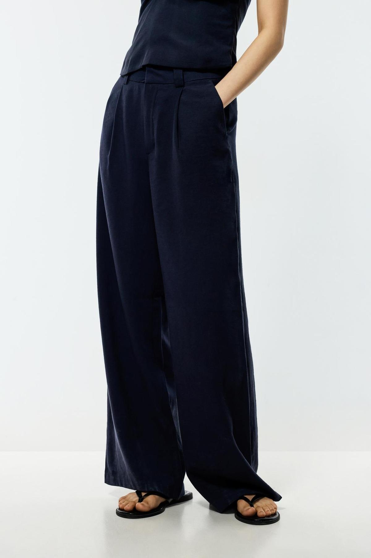 Pantalon large plissé bleu marine