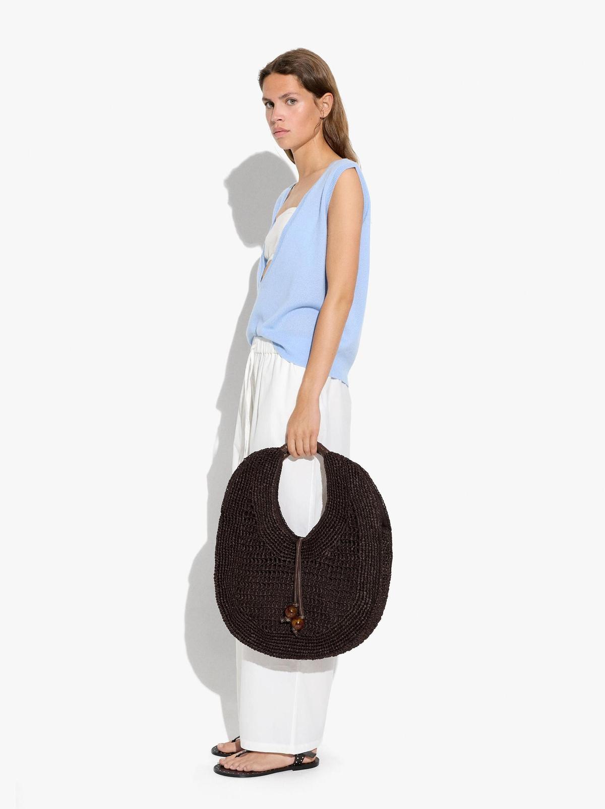 Sac à main arrondi effet raphia