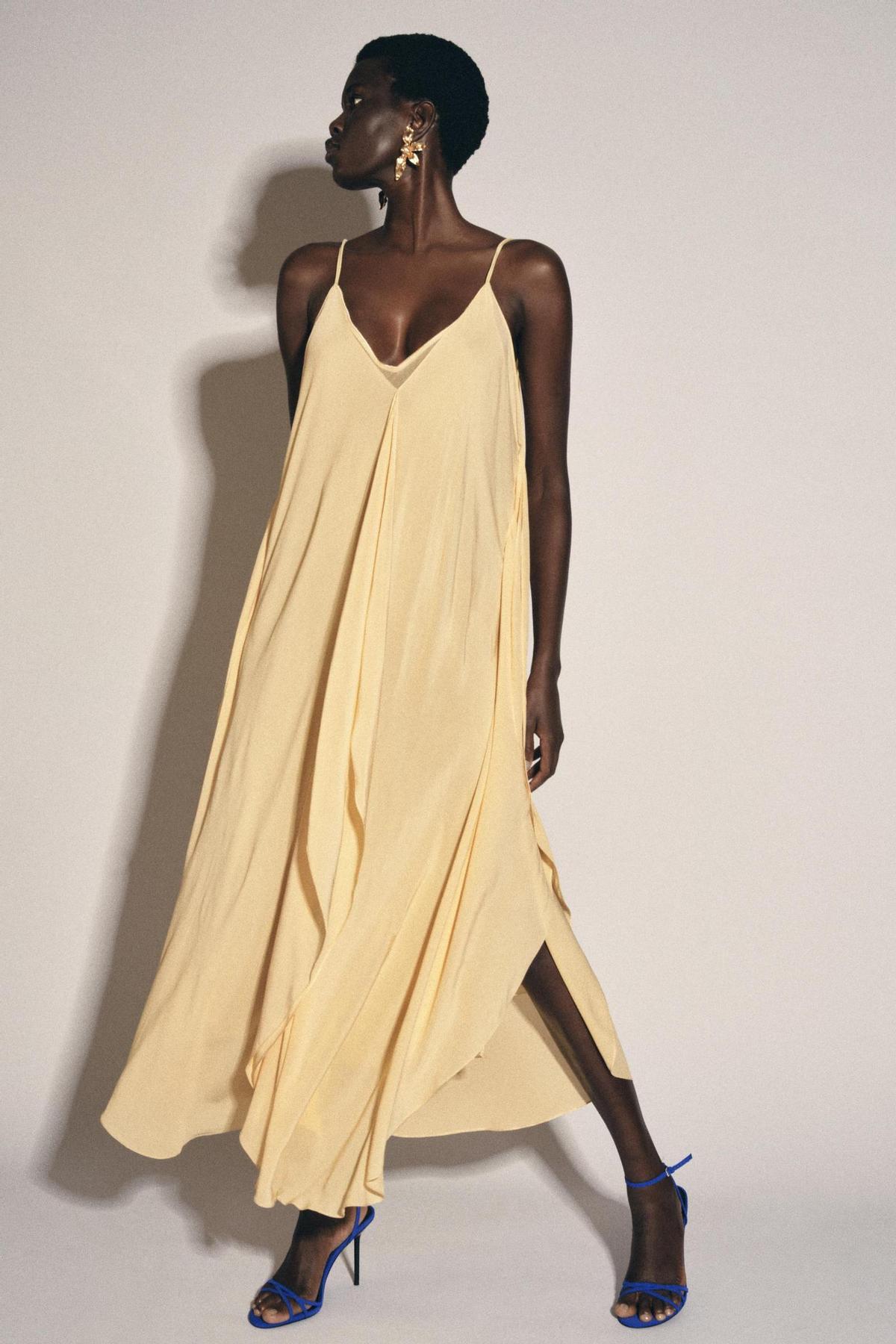 Robe fluide à volants jaune beurre