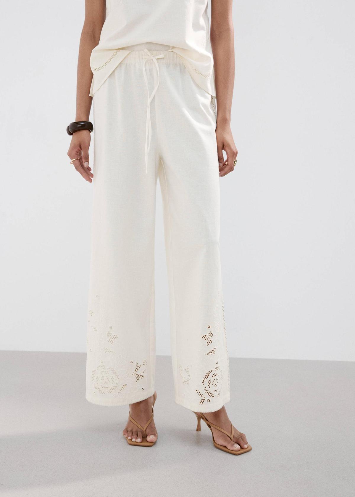 Pantalon Palazzo avec broderie ajourée