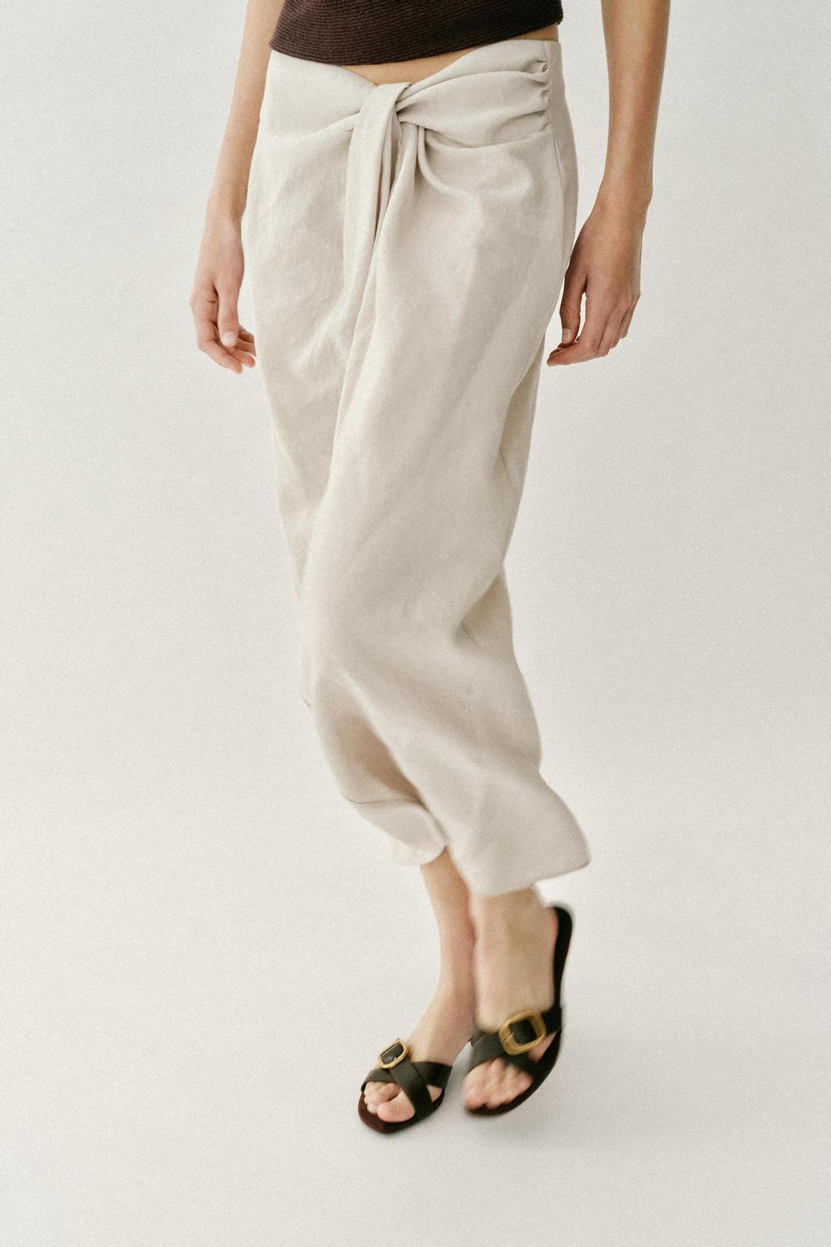 Jupe paréo beige avec noeud