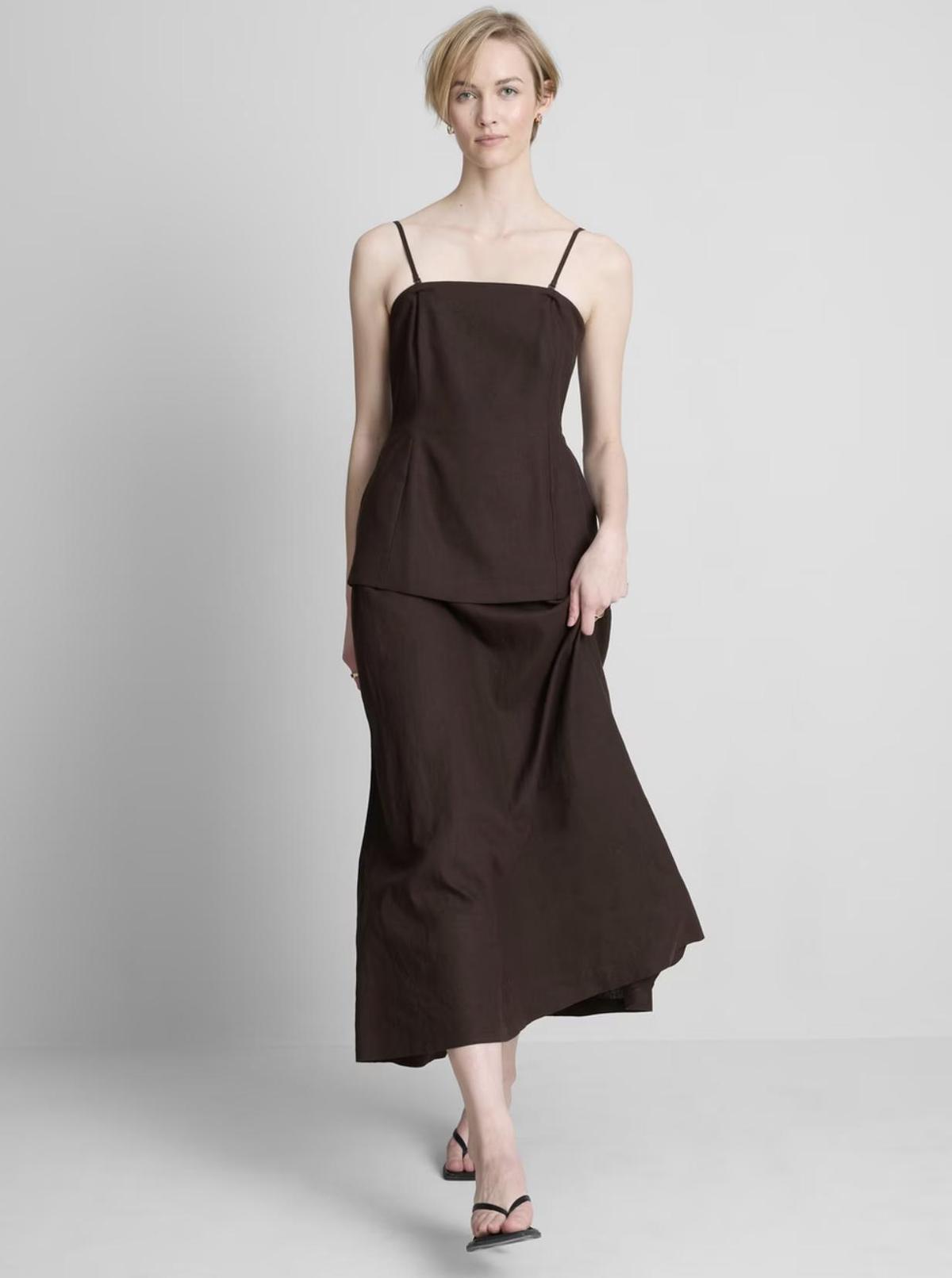 Robe midi en lin marron