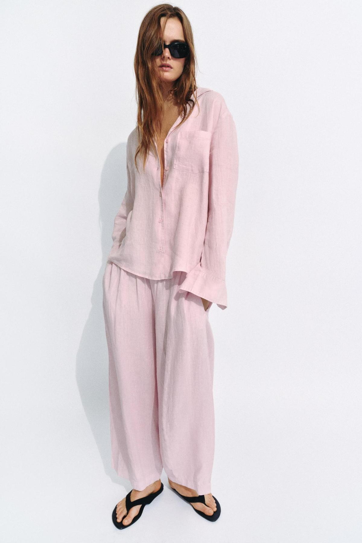 Ensemble en lin rose