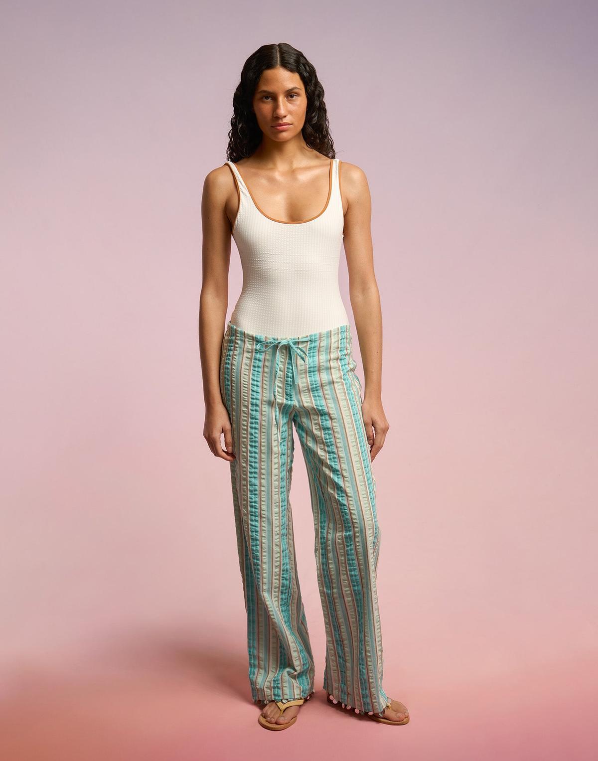 Pantalon fluide imprimé rayures