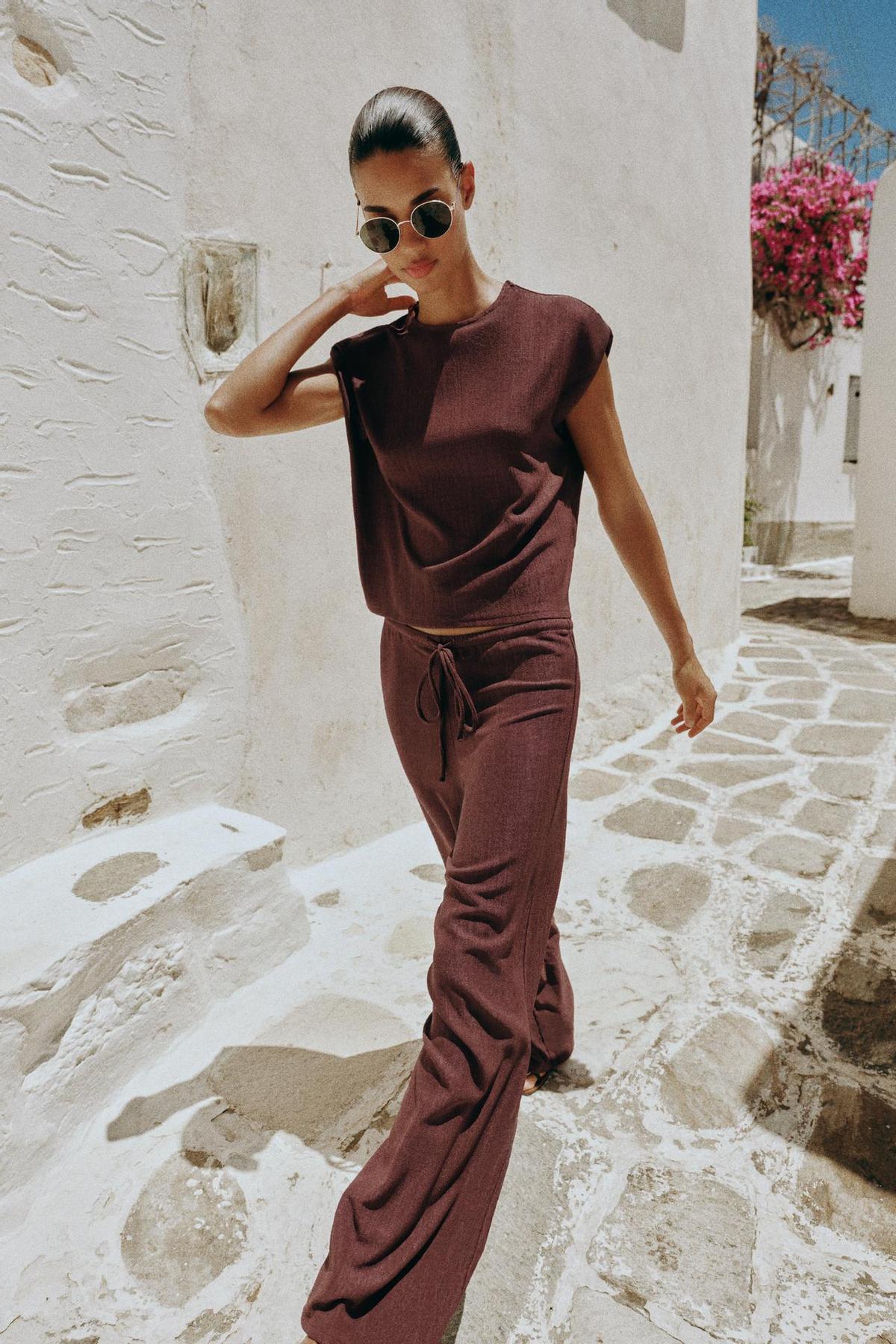 Ensemble pantalon fluide marron rustique