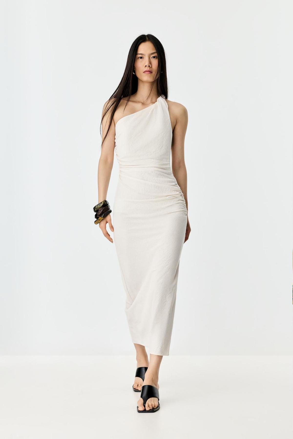 Robe midi asymétrique blanche