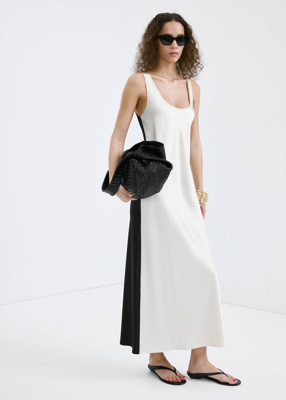 Robe en satin bicolore