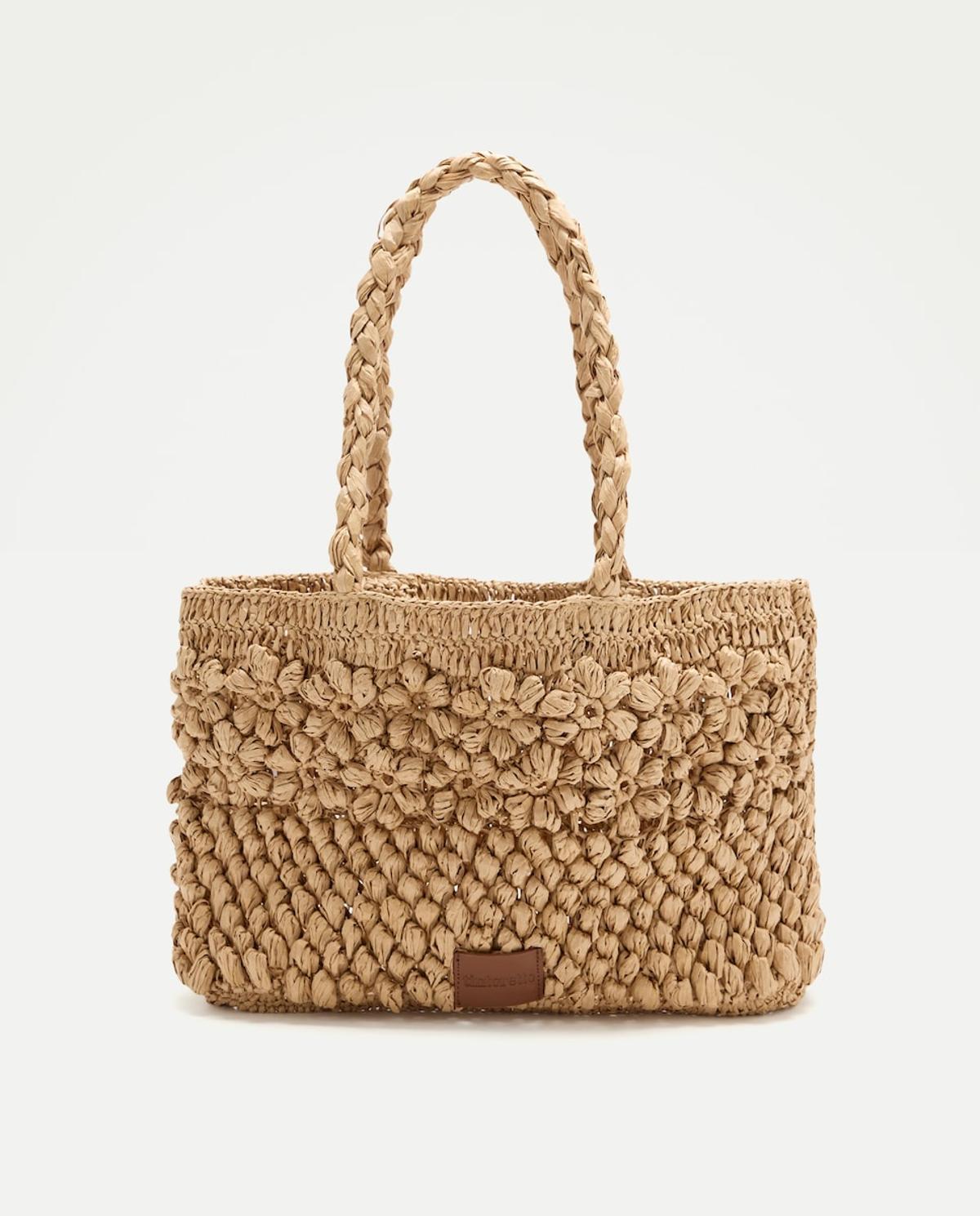 Sac en raphia avec fleurs en relief