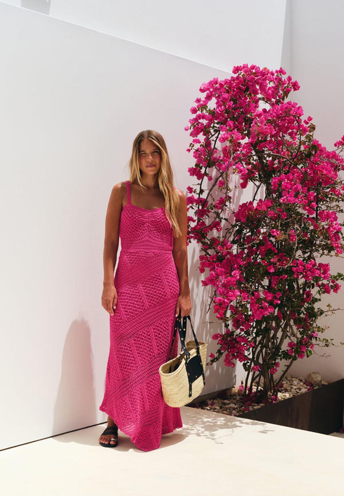 Robe crochet rose fuchsia