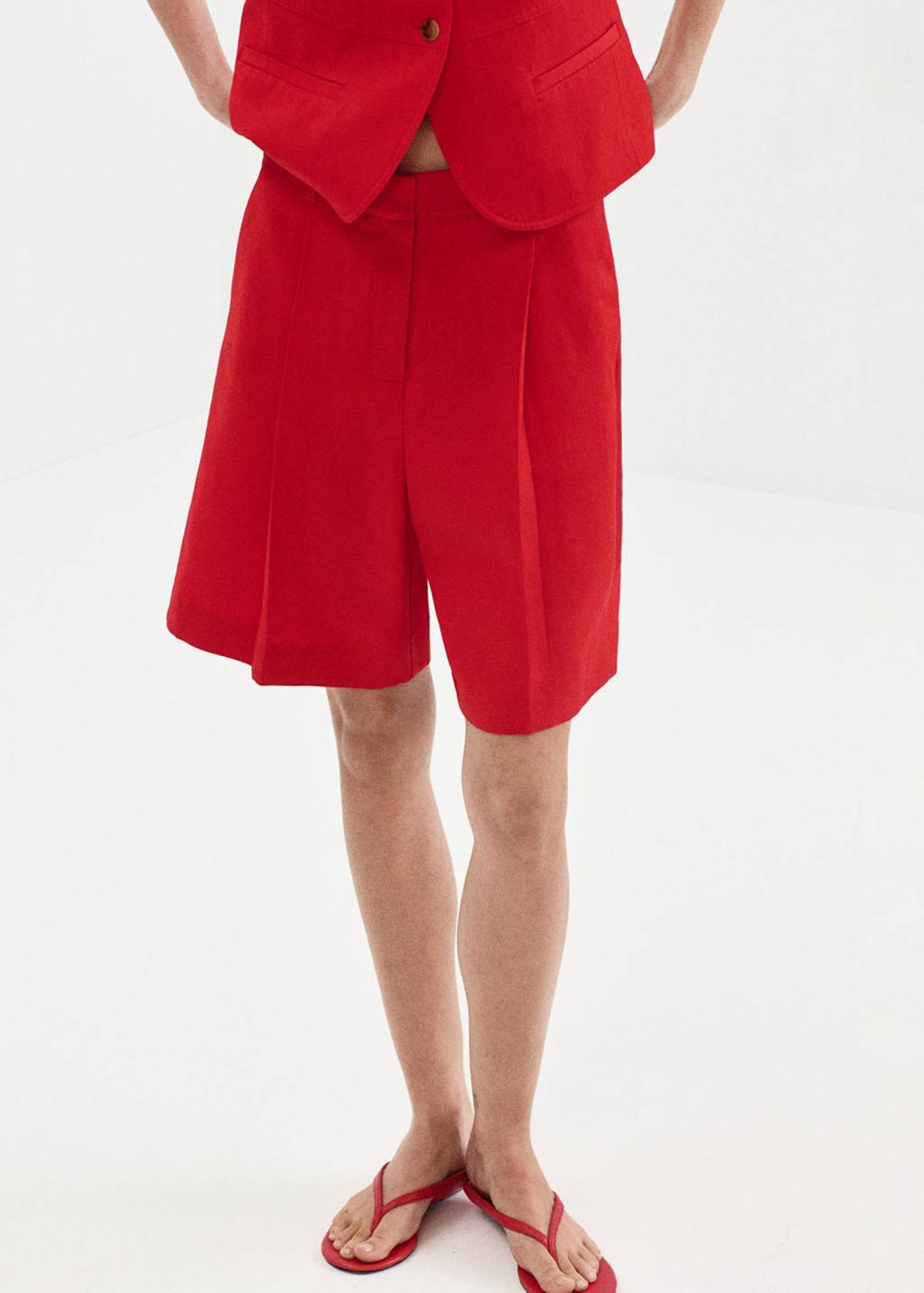 Bermuda habillé rouge taille mi-haute